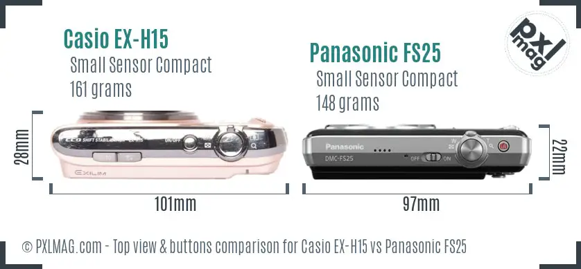 Casio EX-H15 vs Panasonic FS25 top view buttons comparison