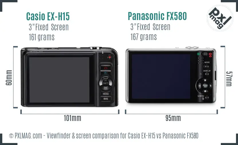 Casio EX-H15 vs Panasonic FX580 Screen and Viewfinder comparison