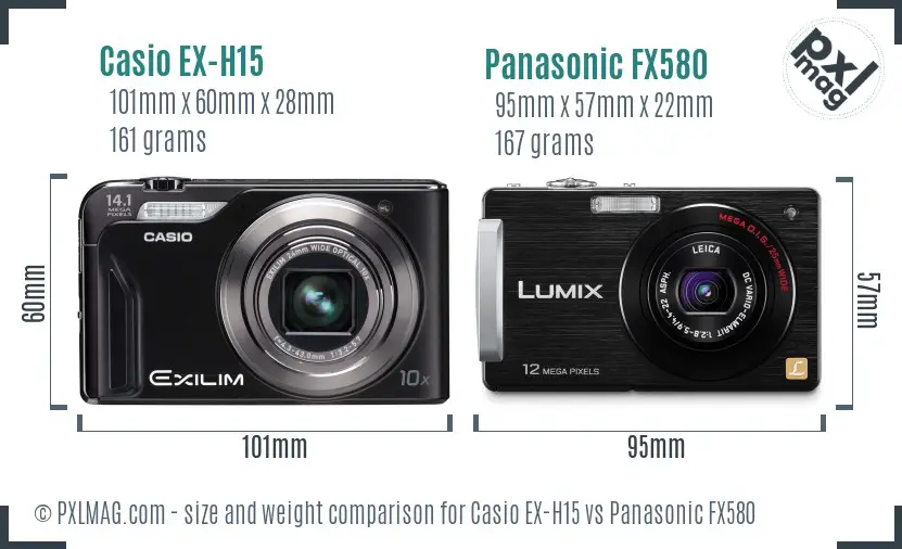Casio EX-H15 vs Panasonic FX580 size comparison