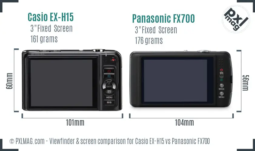 Casio EX-H15 vs Panasonic FX700 Screen and Viewfinder comparison