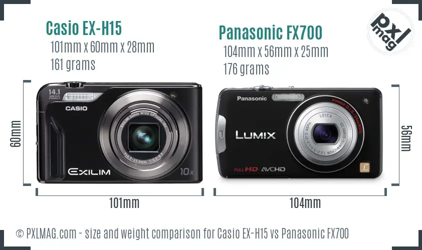 Casio EX-H15 vs Panasonic FX700 size comparison