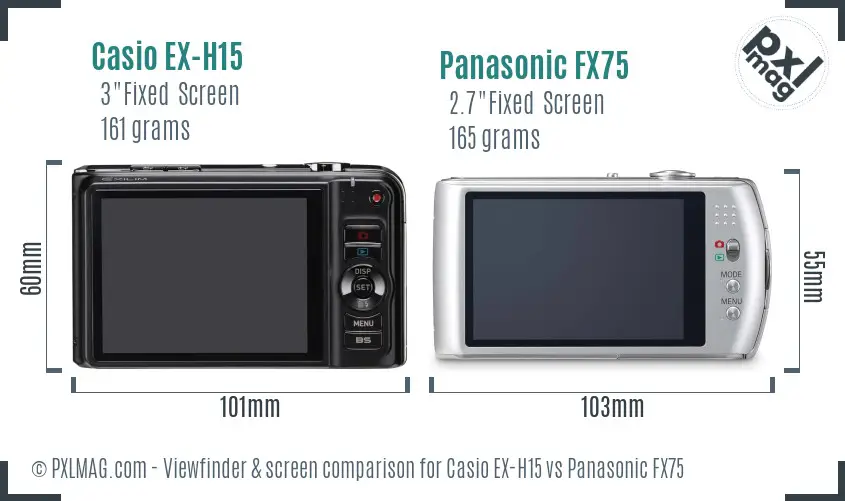 Casio EX-H15 vs Panasonic FX75 Screen and Viewfinder comparison