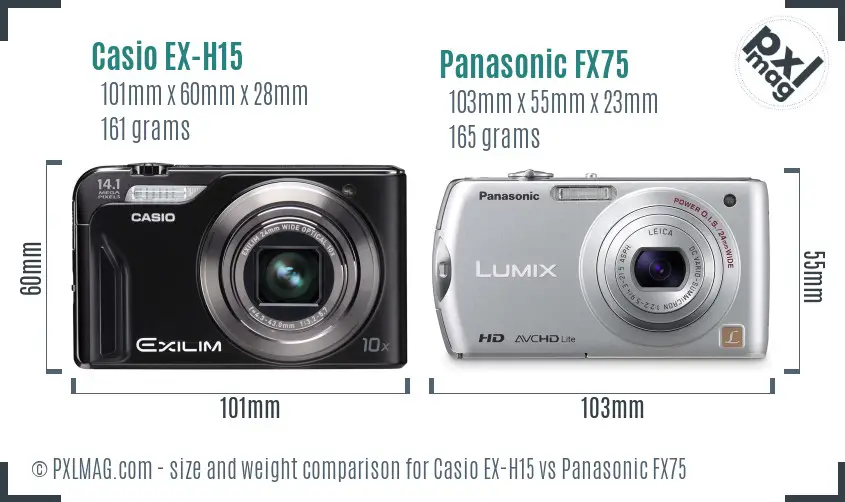 Casio EX-H15 vs Panasonic FX75 size comparison