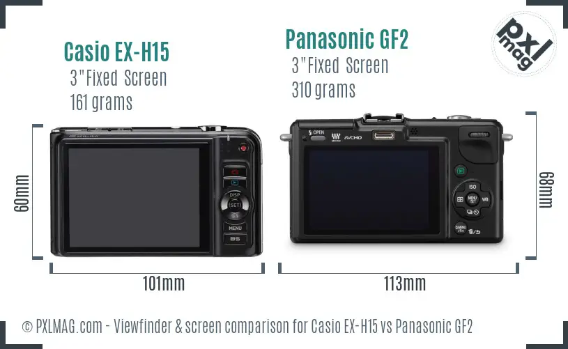 Casio EX-H15 vs Panasonic GF2 Screen and Viewfinder comparison