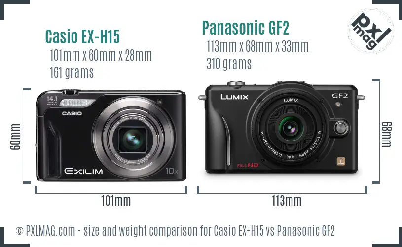 Casio EX-H15 vs Panasonic GF2 size comparison