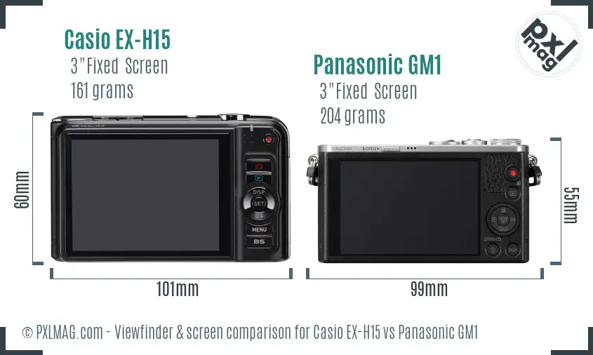 Casio EX-H15 vs Panasonic GM1 Screen and Viewfinder comparison