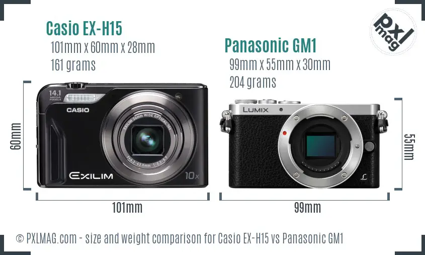 Casio EX-H15 vs Panasonic GM1 size comparison