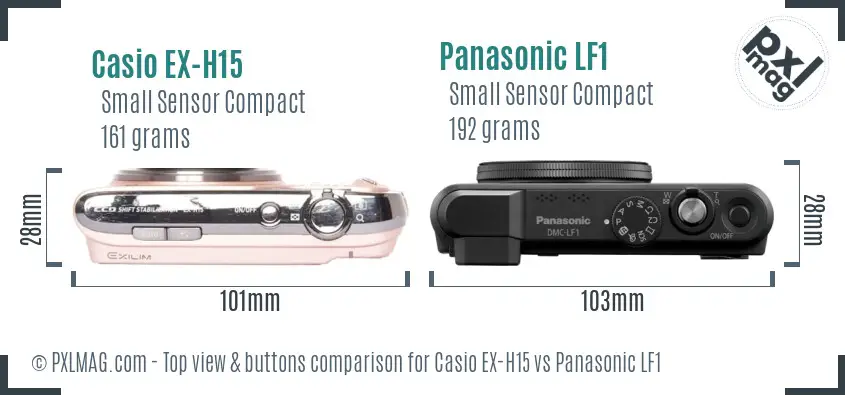 Casio EX-H15 vs Panasonic LF1 top view buttons comparison