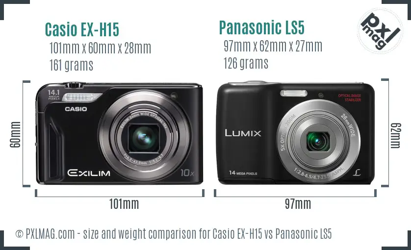 Casio EX-H15 vs Panasonic LS5 size comparison