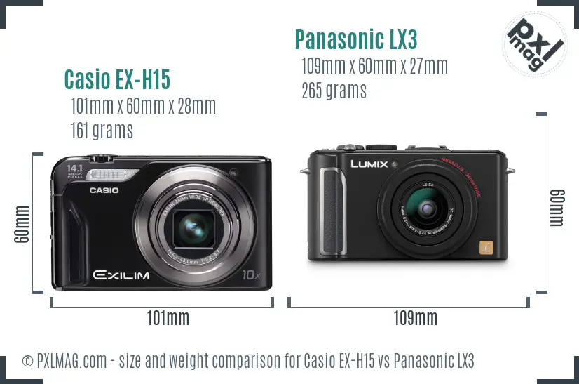 Casio EX-H15 vs Panasonic LX3 size comparison