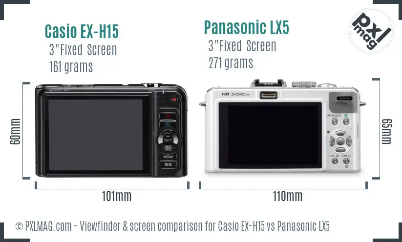 Casio EX-H15 vs Panasonic LX5 Screen and Viewfinder comparison Casio EX-H15 vs Panasonic LX5 Screen and Viewfinder comparison