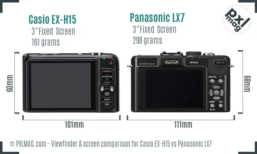 Casio EX-H15 vs Panasonic LX7 Screen and Viewfinder comparison