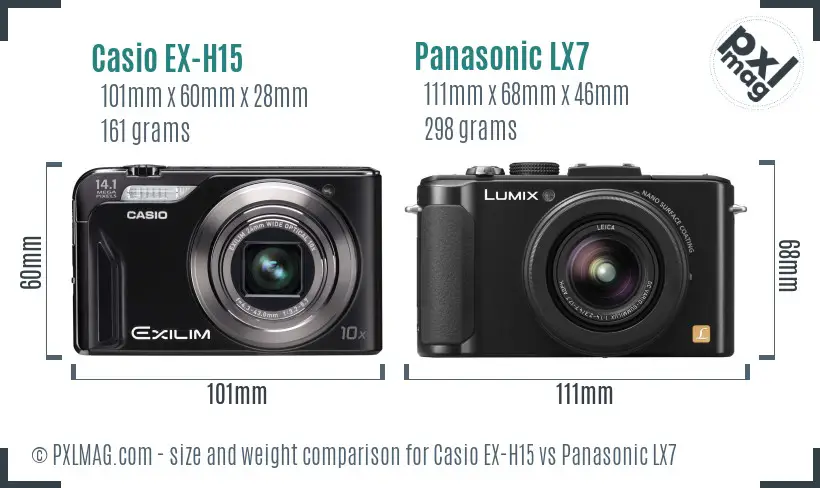 Casio EX-H15 vs Panasonic LX7 size comparison