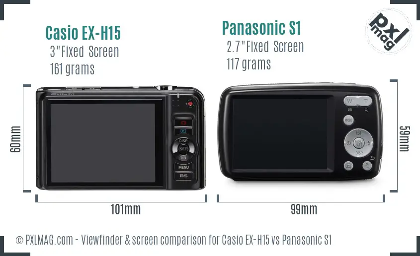 Casio EX-H15 vs Panasonic S1 Screen and Viewfinder comparison