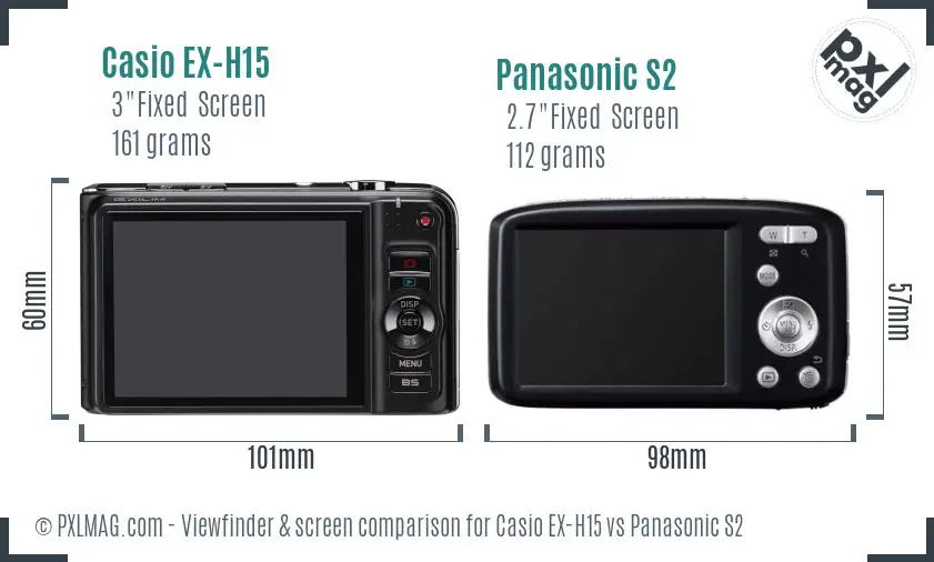 Casio EX-H15 vs Panasonic S2 Screen and Viewfinder comparison