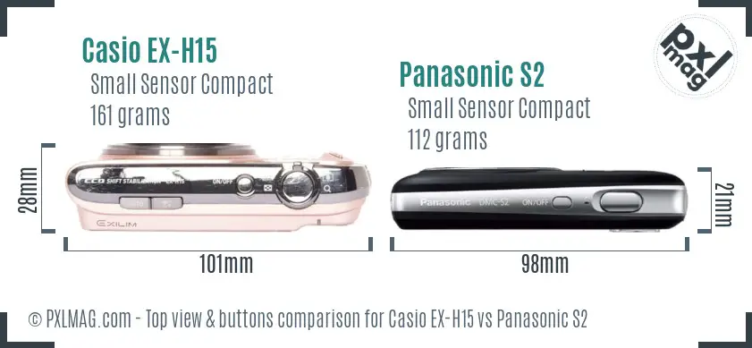 Casio EX-H15 vs Panasonic S2 top view buttons comparison