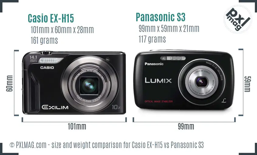Casio EX-H15 vs Panasonic S3 size comparison