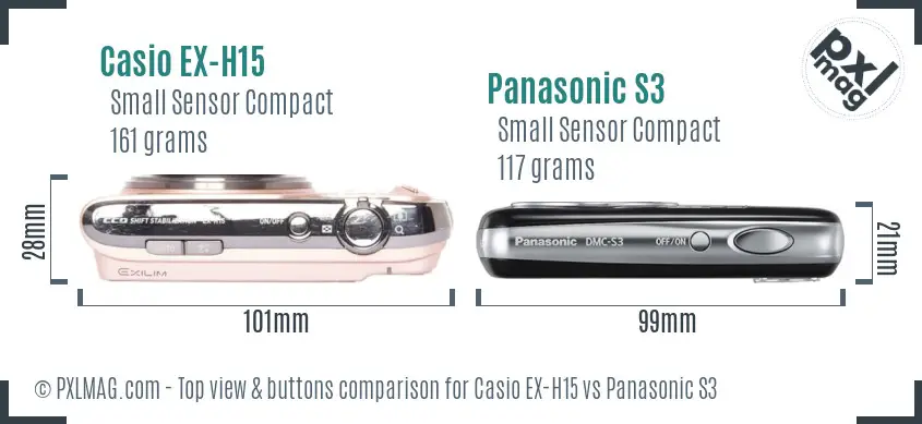 Casio EX-H15 vs Panasonic S3 top view buttons comparison