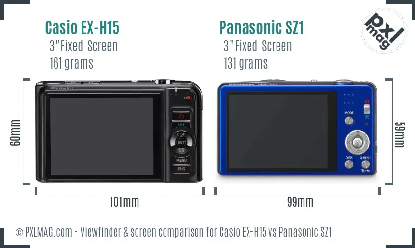 Casio EX-H15 vs Panasonic SZ1 Screen and Viewfinder comparison