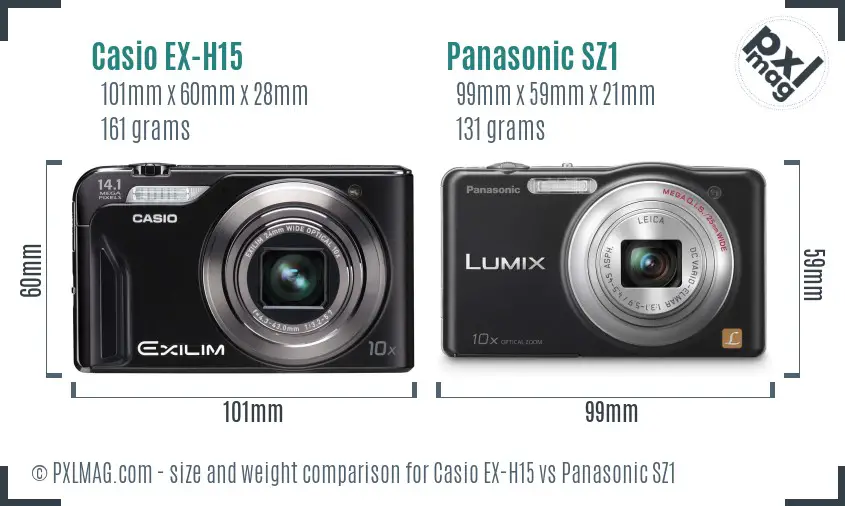 Casio EX-H15 vs Panasonic SZ1 size comparison
