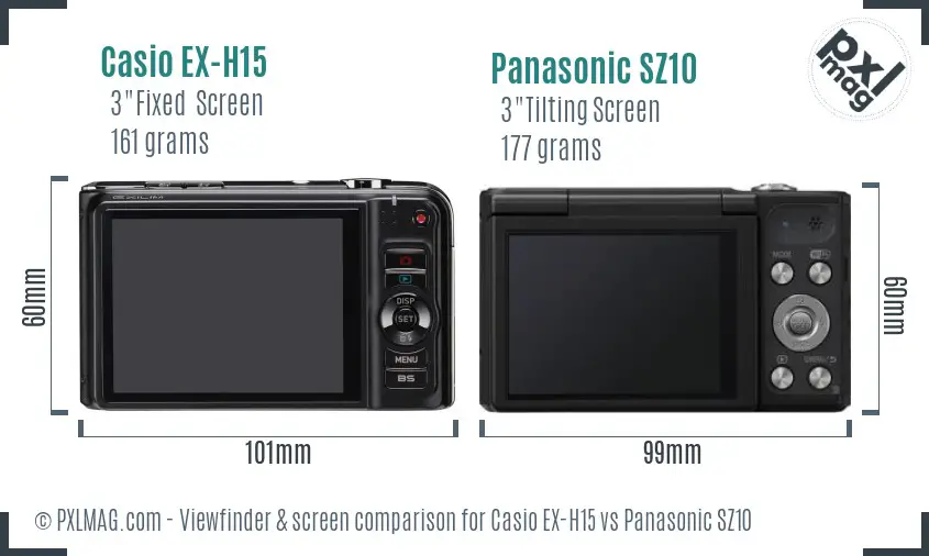 Casio EX-H15 vs Panasonic SZ10 Screen and Viewfinder comparison
