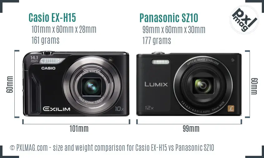Casio EX-H15 vs Panasonic SZ10 size comparison