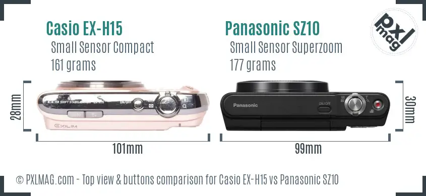 Casio EX-H15 vs Panasonic SZ10 top view buttons comparison