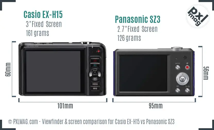 Casio EX-H15 vs Panasonic SZ3 Screen and Viewfinder comparison