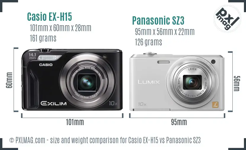 Casio EX-H15 vs Panasonic SZ3 size comparison