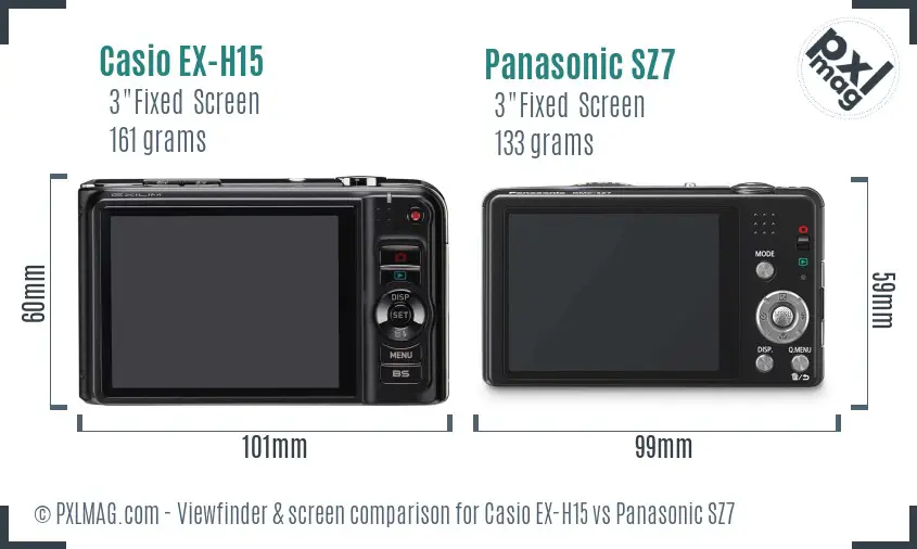 Casio EX-H15 vs Panasonic SZ7 Screen and Viewfinder comparison