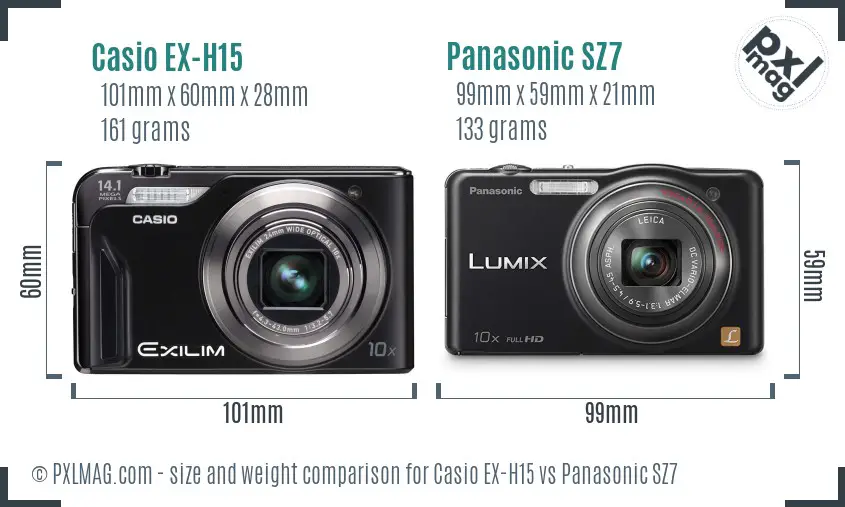 Casio EX-H15 vs Panasonic SZ7 size comparison