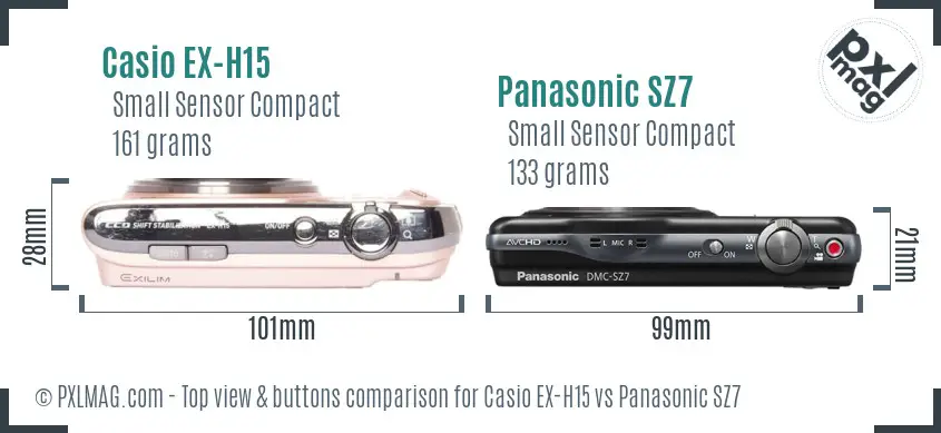 Casio EX-H15 vs Panasonic SZ7 top view buttons comparison
