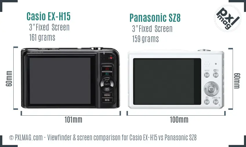 Casio EX-H15 vs Panasonic SZ8 Screen and Viewfinder comparison Casio EX-H15 vs Panasonic SZ8 Screen and Viewfinder comparison
