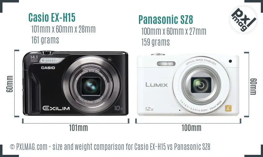 Casio EX-H15 vs Panasonic SZ8 size comparison Casio EX-H15 vs Panasonic SZ8 size comparison