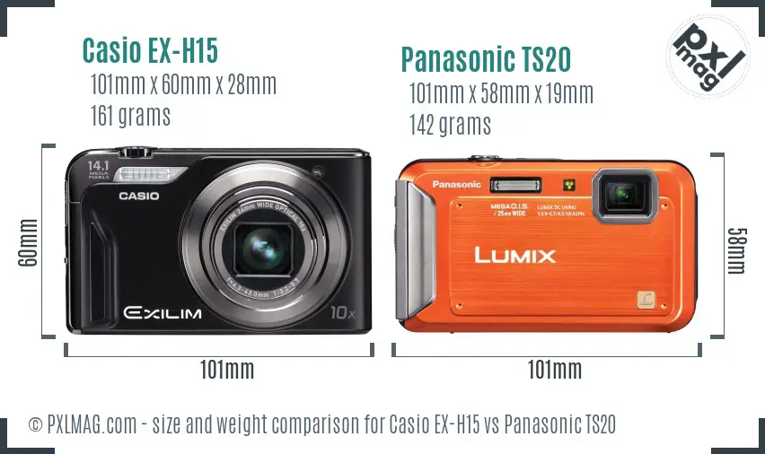 Casio EX-H15 vs Panasonic TS20 size comparison