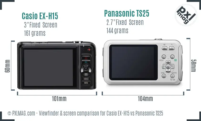 Casio EX-H15 vs Panasonic TS25 Screen and Viewfinder comparison