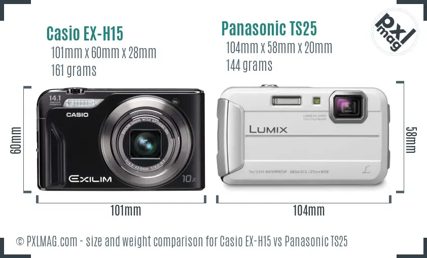 Casio EX-H15 vs Panasonic TS25 size comparison