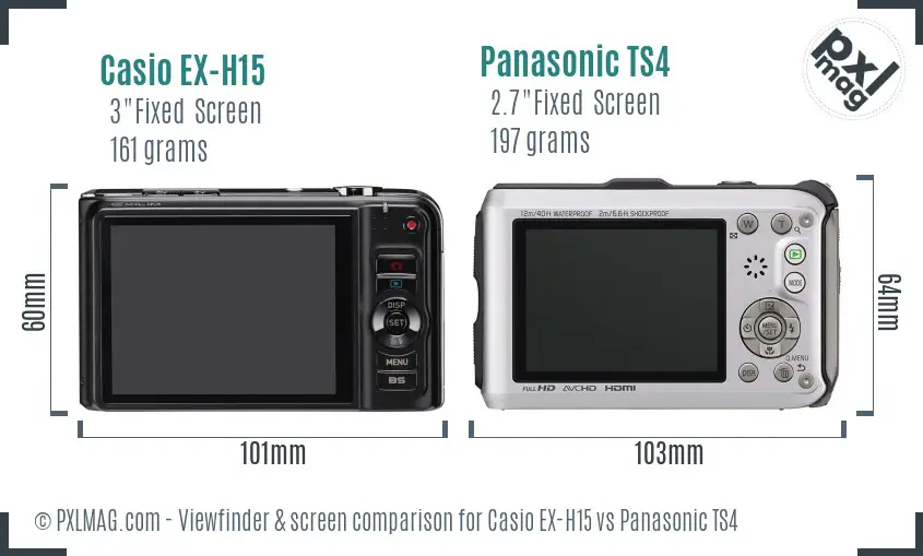 Casio EX-H15 vs Panasonic TS4 Screen and Viewfinder comparison