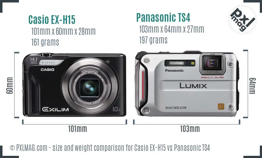 Casio EX-H15 vs Panasonic TS4 size comparison