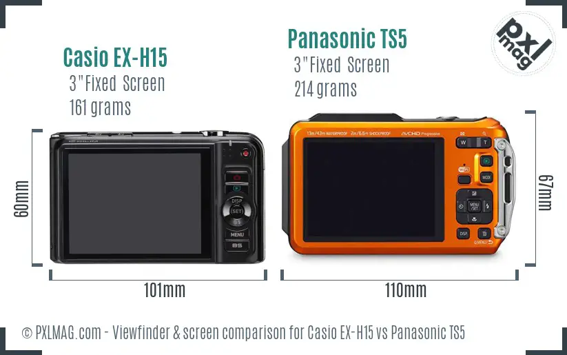 Casio EX-H15 vs Panasonic TS5 Screen and Viewfinder comparison