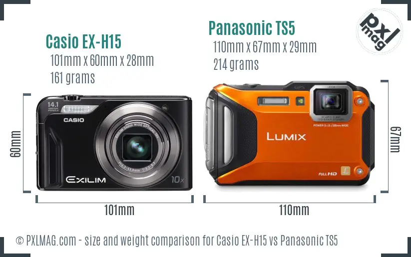 Casio EX-H15 vs Panasonic TS5 size comparison