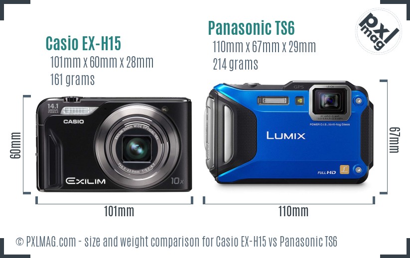 Casio EX-H15 vs Panasonic TS6 size comparison