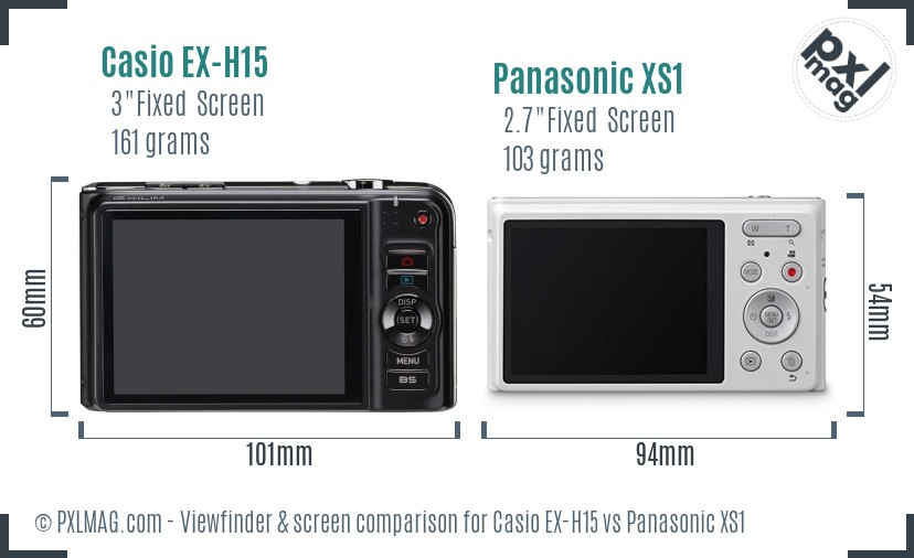 Casio EX-H15 vs Panasonic XS1 Screen and Viewfinder comparison