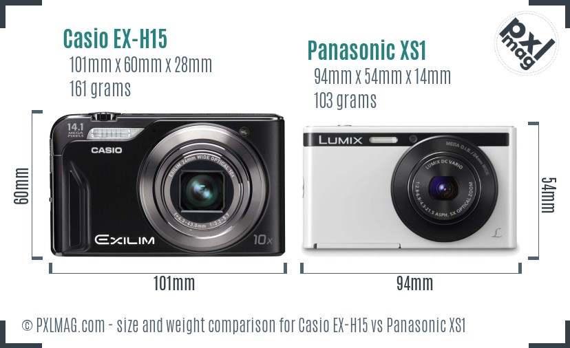 Casio EX-H15 vs Panasonic XS1 size comparison