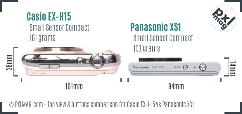 Casio EX-H15 vs Panasonic XS1 top view buttons comparison