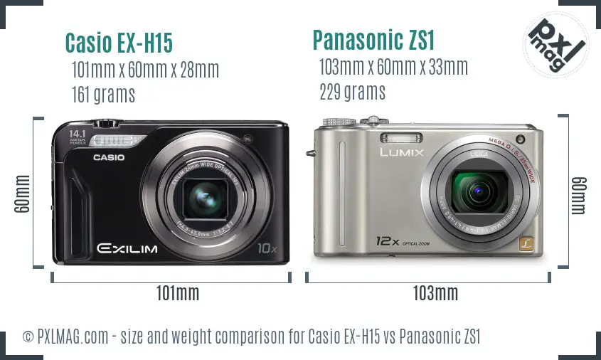 Casio EX-H15 vs Panasonic ZS1 size comparison Casio EX-H15 vs Panasonic ZS1 size comparison