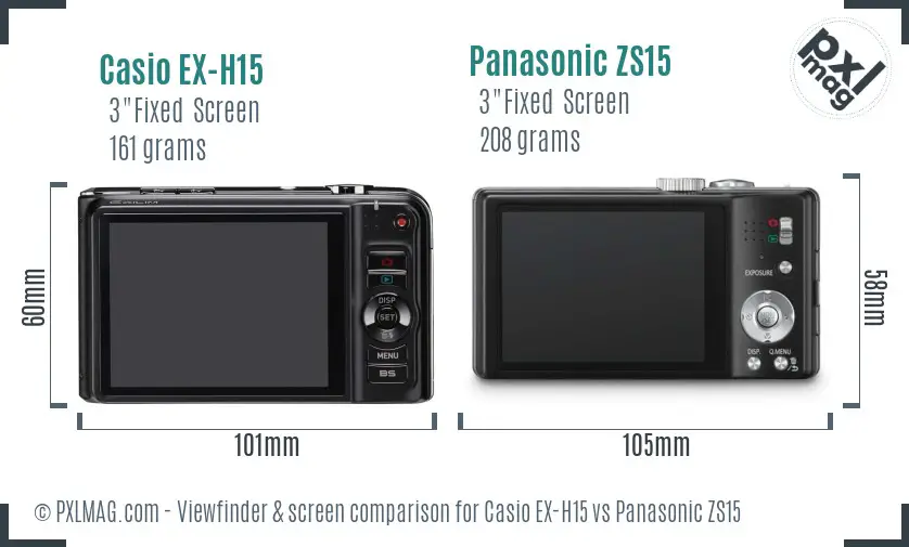 Casio EX-H15 vs Panasonic ZS15 Screen and Viewfinder comparison