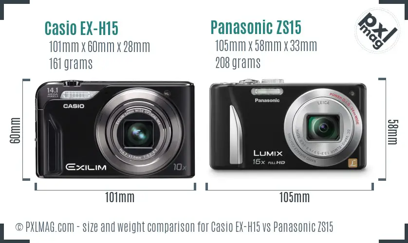 Casio EX-H15 vs Panasonic ZS15 size comparison