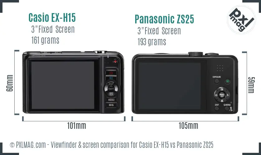 Casio EX-H15 vs Panasonic ZS25 Screen and Viewfinder comparison Casio EX-H15 vs Panasonic ZS25 Screen and Viewfinder comparison