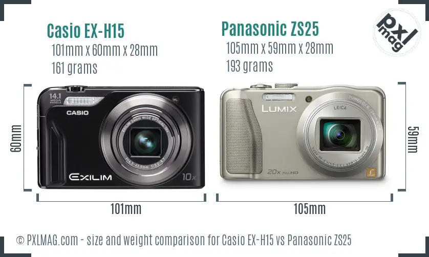 Casio EX-H15 vs Panasonic ZS25 size comparison Casio EX-H15 vs Panasonic ZS25 size comparison